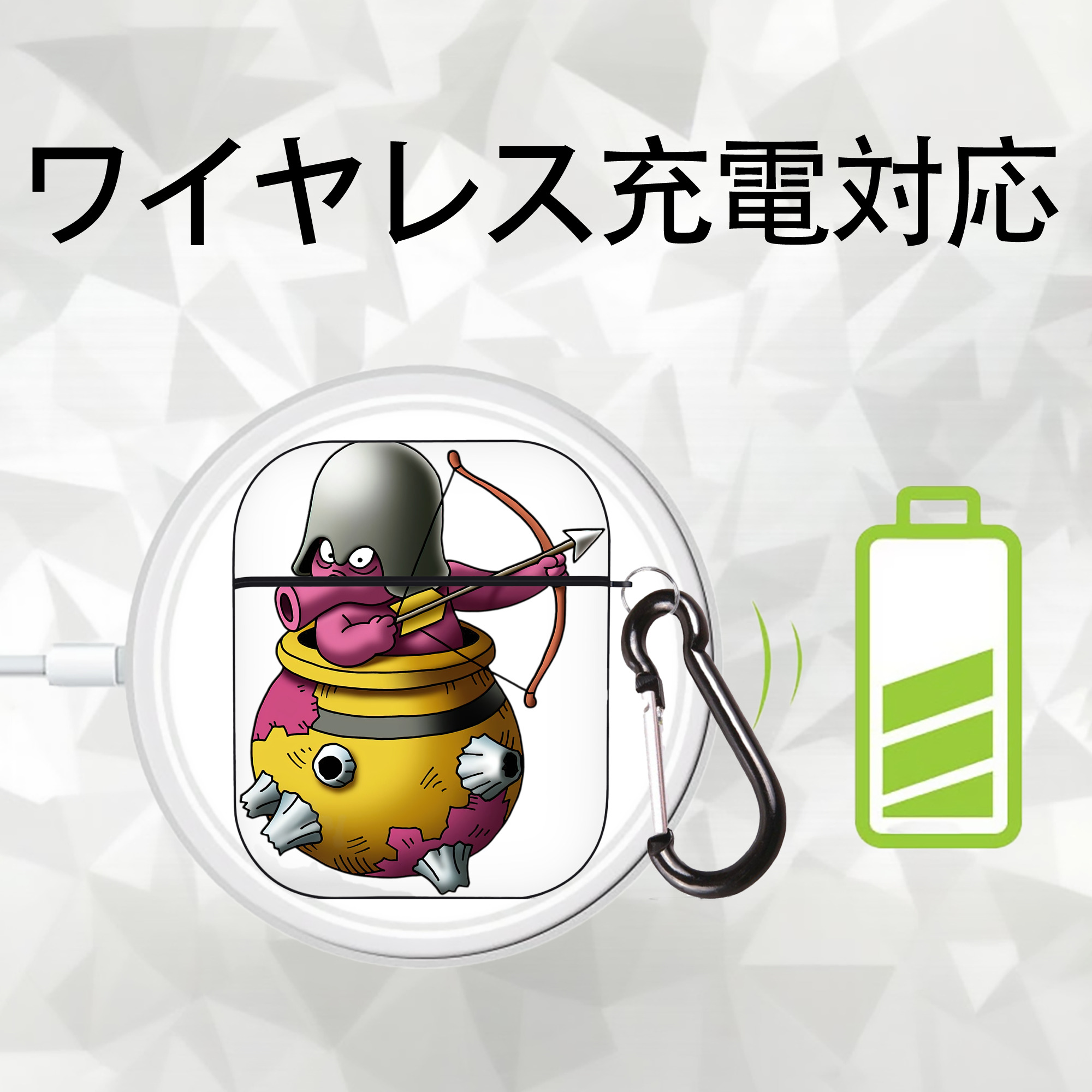 ドラゴンクエスト Doragon Kuesuto Dragon Quest AirPods 第2世代保護ケース ハードシェル ブラック 耐衝撃・防指紋・カラビナ付き