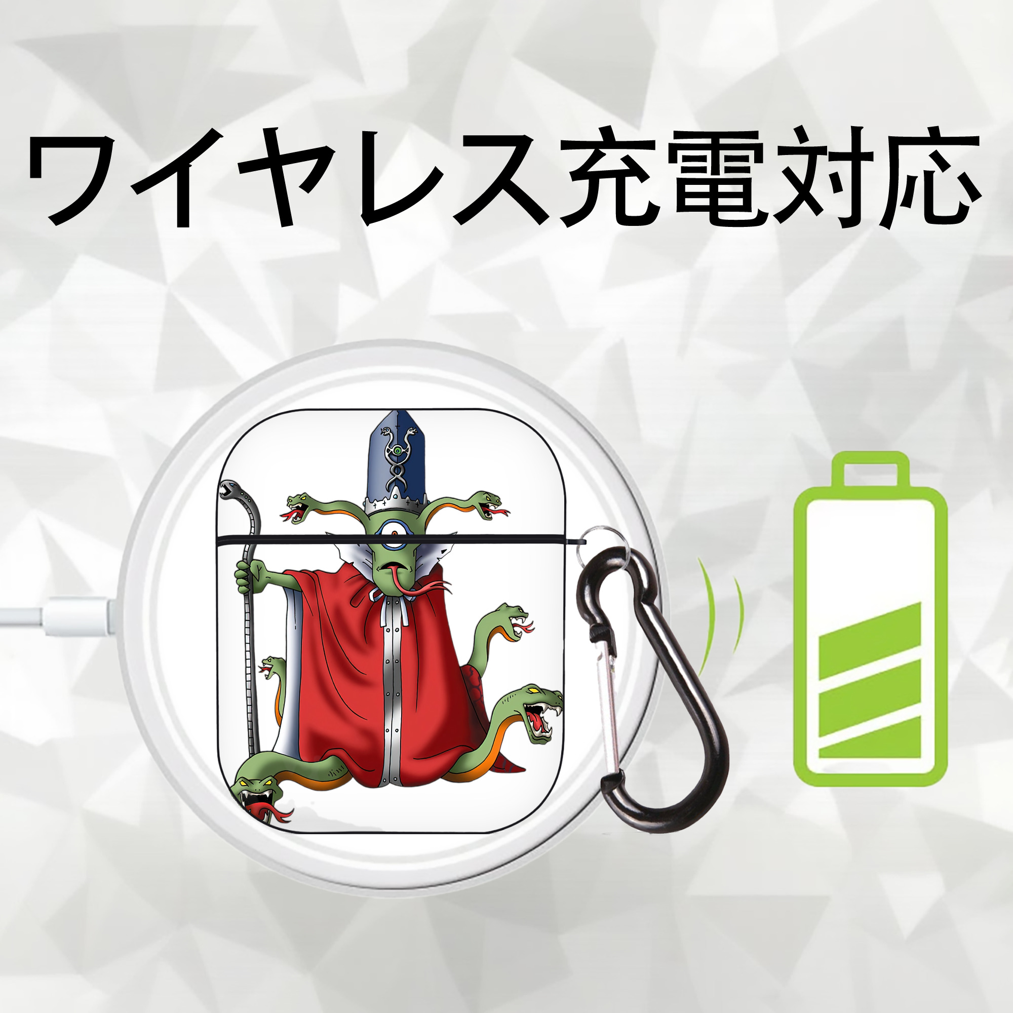 ドラゴンクエスト Doragon Kuesuto Dragon Quest AirPods 第2世代保護ケース ハードシェル ブラック 耐衝撃・防指紋・カラビナ付き