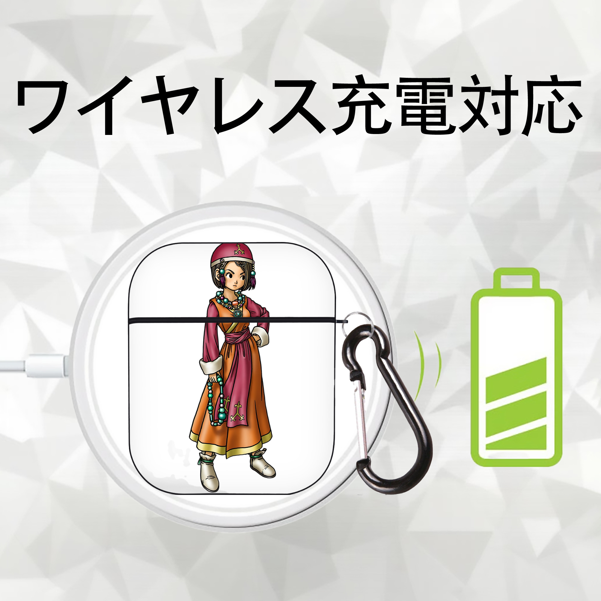 ドラゴンクエスト Doragon Kuesuto Dragon Quest AirPods 第2世代保護ケース ハードシェル ブラック 耐衝撃・防指紋・カラビナ付き