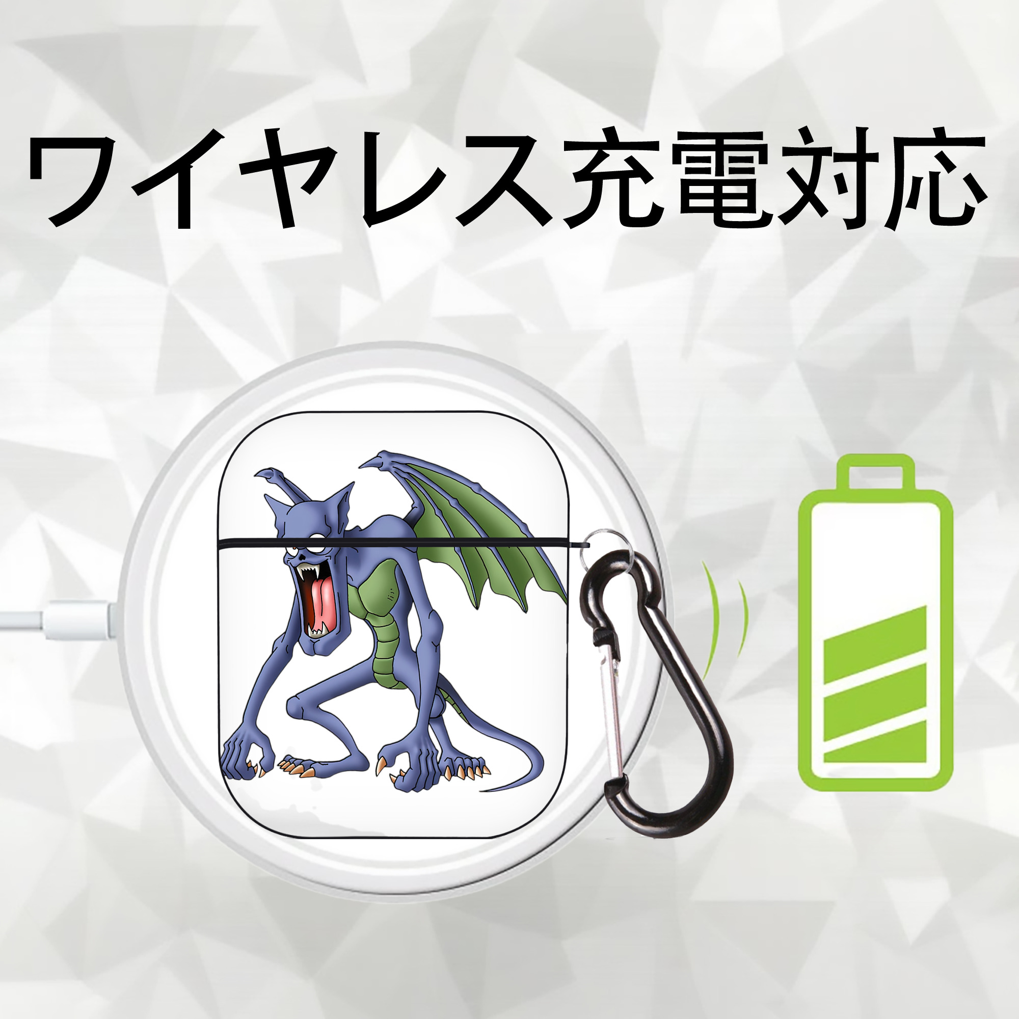 ドラゴンクエスト Doragon Kuesuto Dragon Quest AirPods 第2世代保護ケース ハードシェル ブラック 耐衝撃・防指紋・カラビナ付き