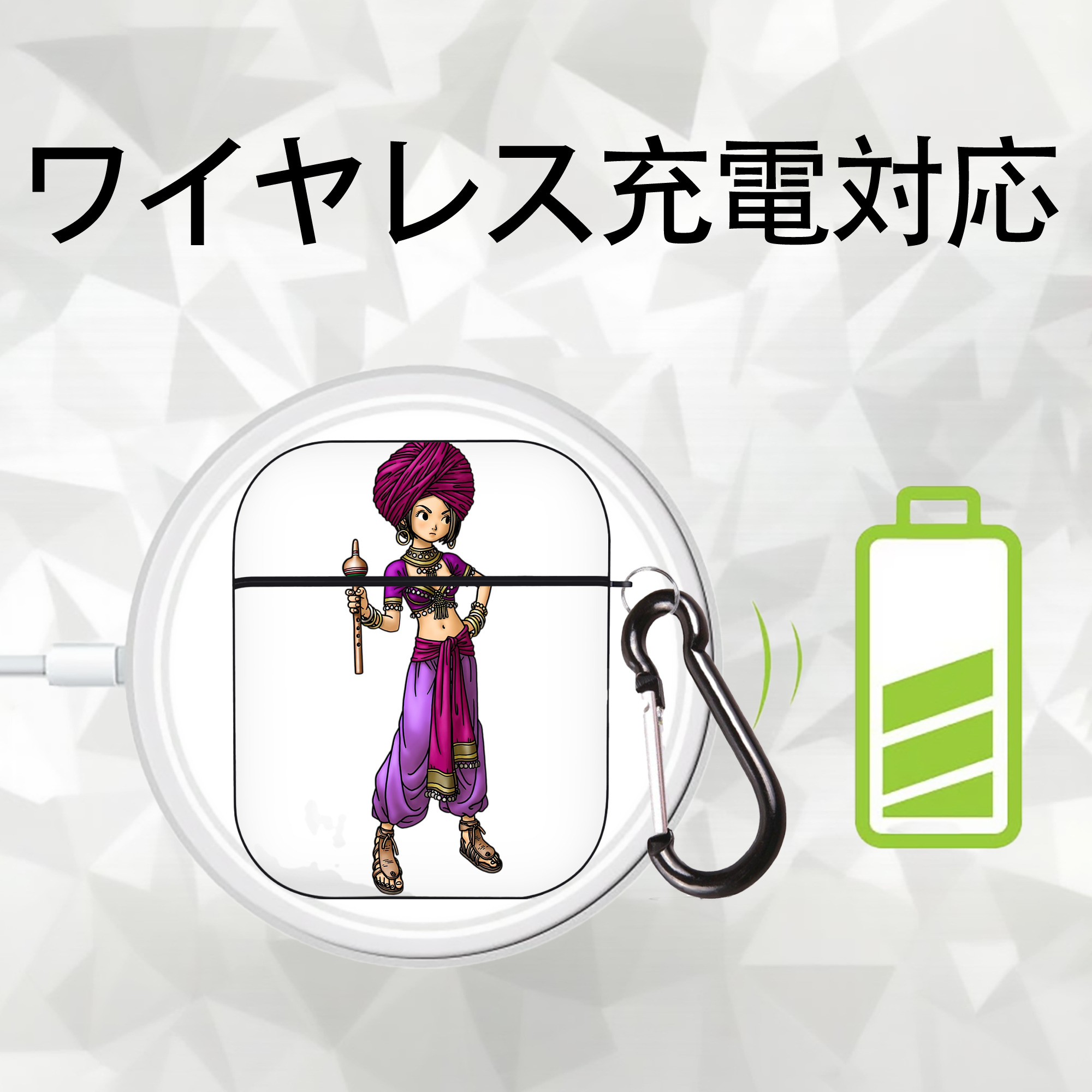 ドラゴンクエスト Doragon Kuesuto Dragon Quest AirPods 第2世代保護ケース ハードシェル ブラック 耐衝撃・防指紋・カラビナ付き