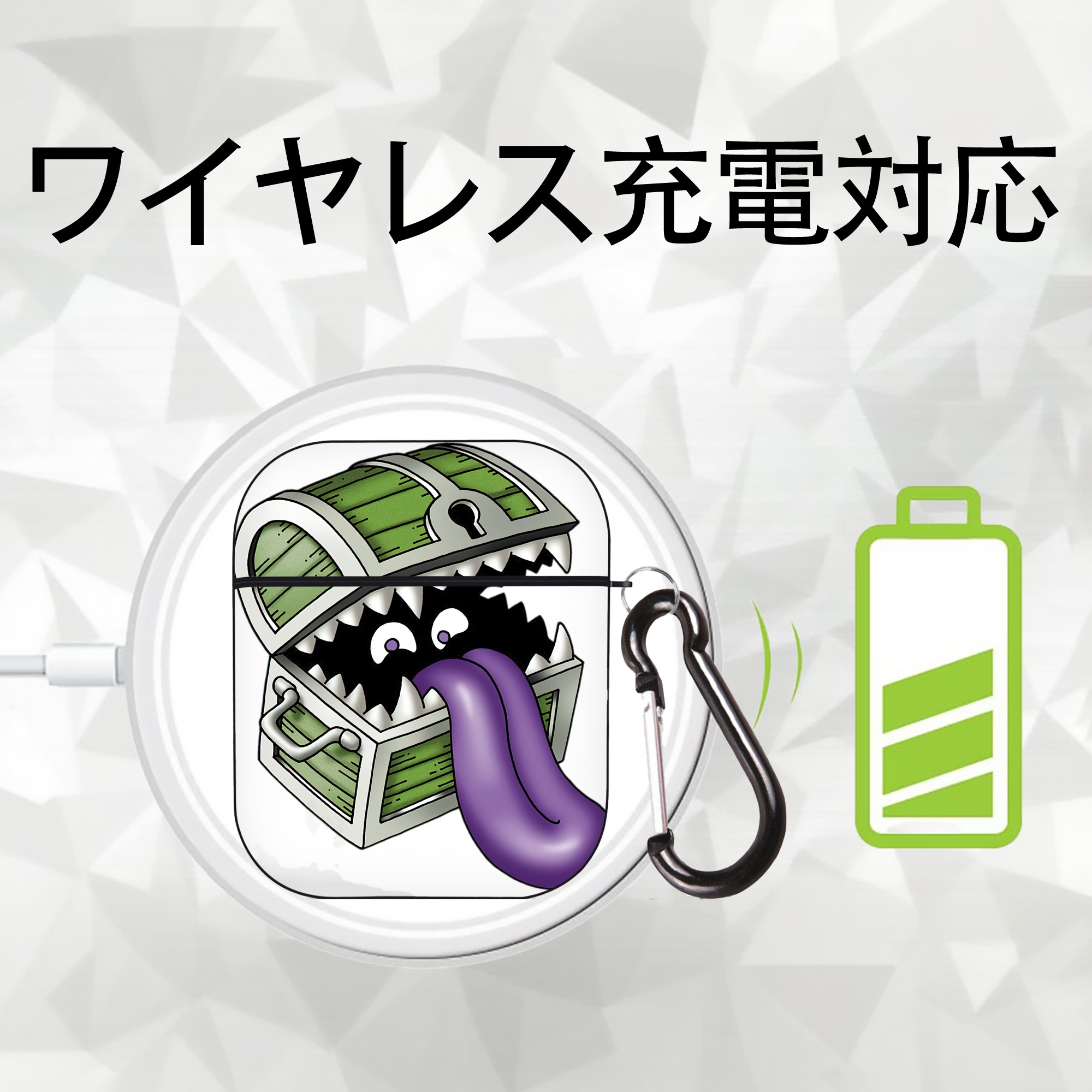 ドラゴンクエスト Doragon Kuesuto Dragon Quest AirPods 第2世代保護ケース ハードシェル ブラック 耐衝撃・防指紋・カラビナ付き