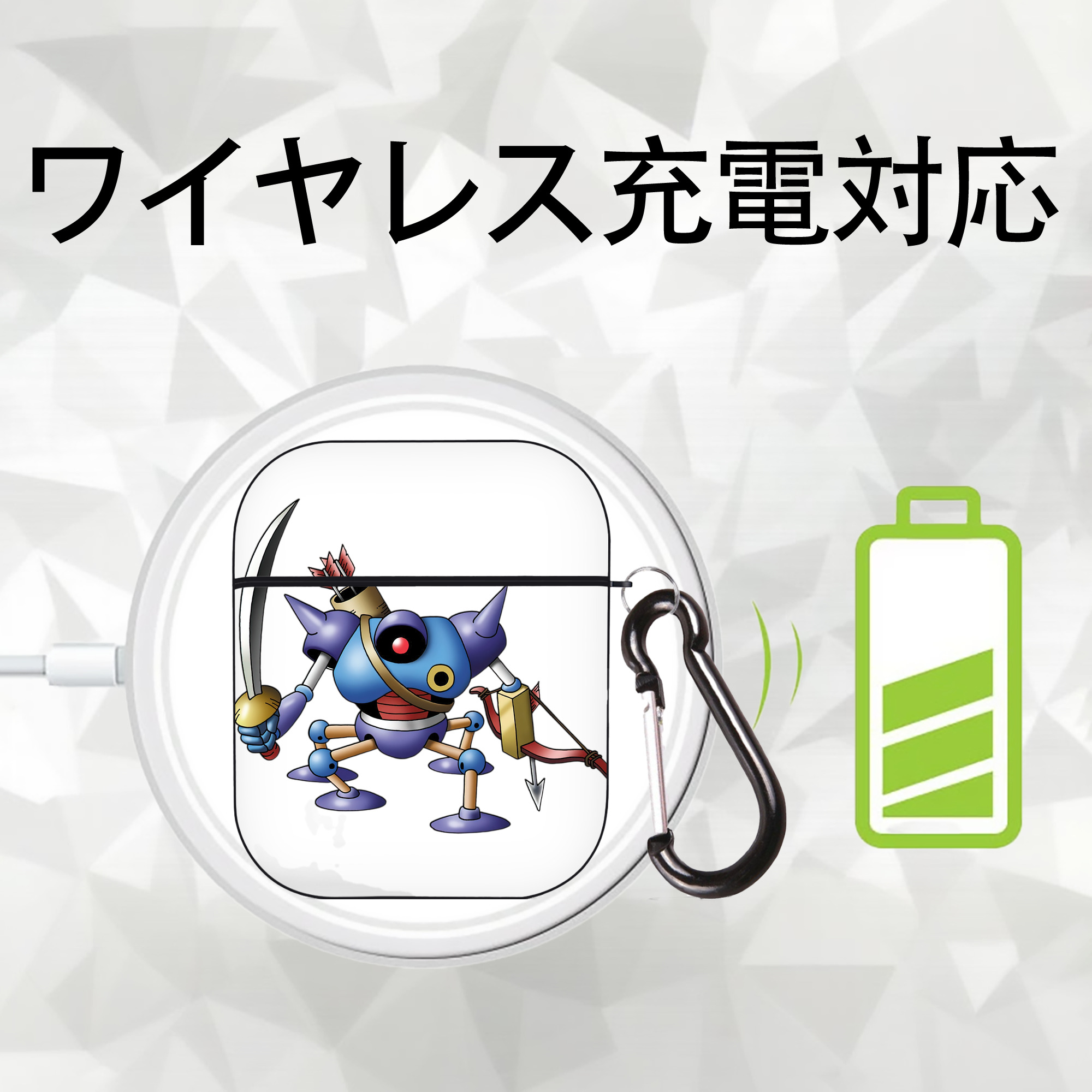 ドラゴンクエスト Doragon Kuesuto Dragon Quest AirPods 第2世代保護ケース ハードシェル ブラック 耐衝撃・防指紋・カラビナ付き