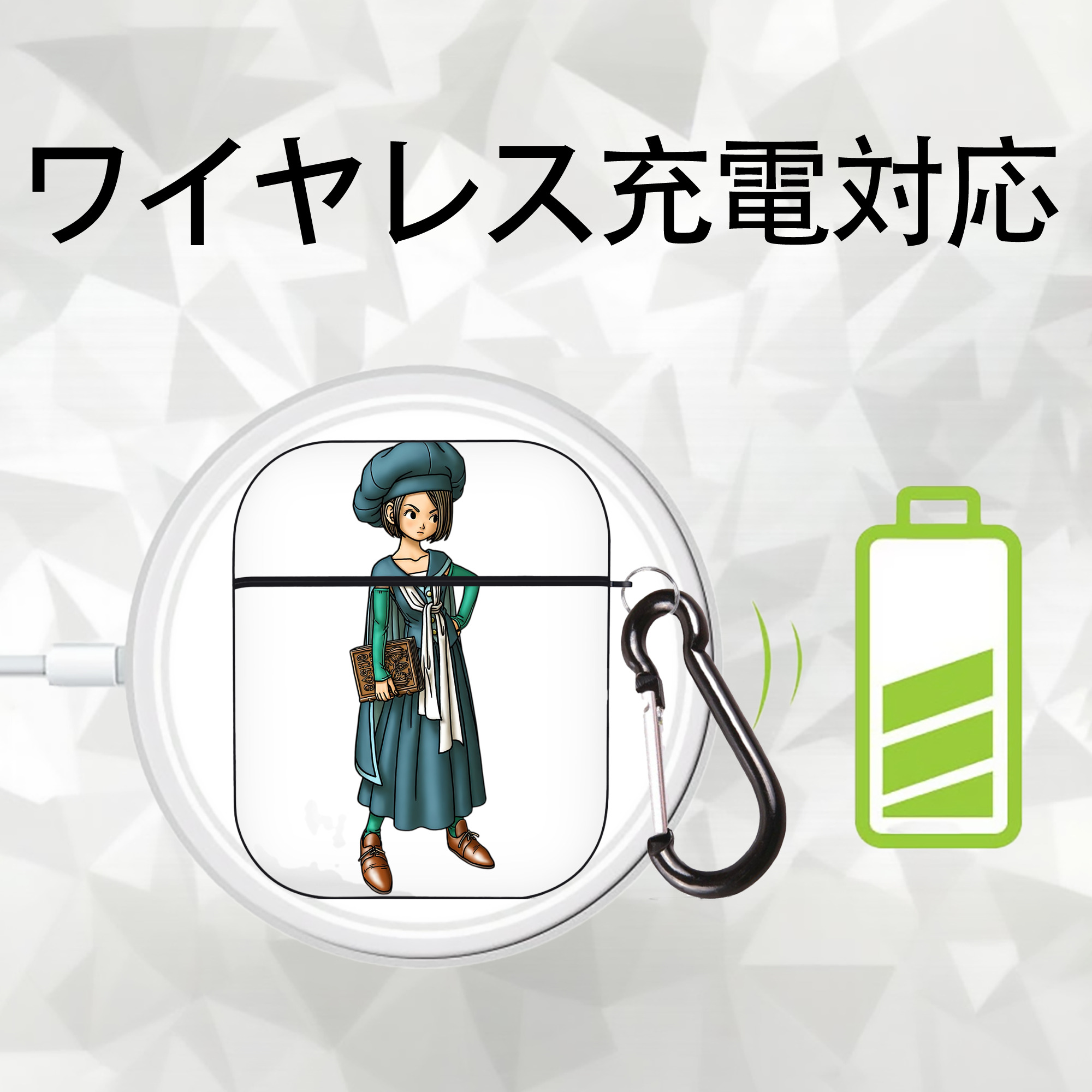 ドラゴンクエスト Doragon Kuesuto Dragon Quest AirPods 第2世代保護ケース ハードシェル ブラック 耐衝撃・防指紋・カラビナ付き