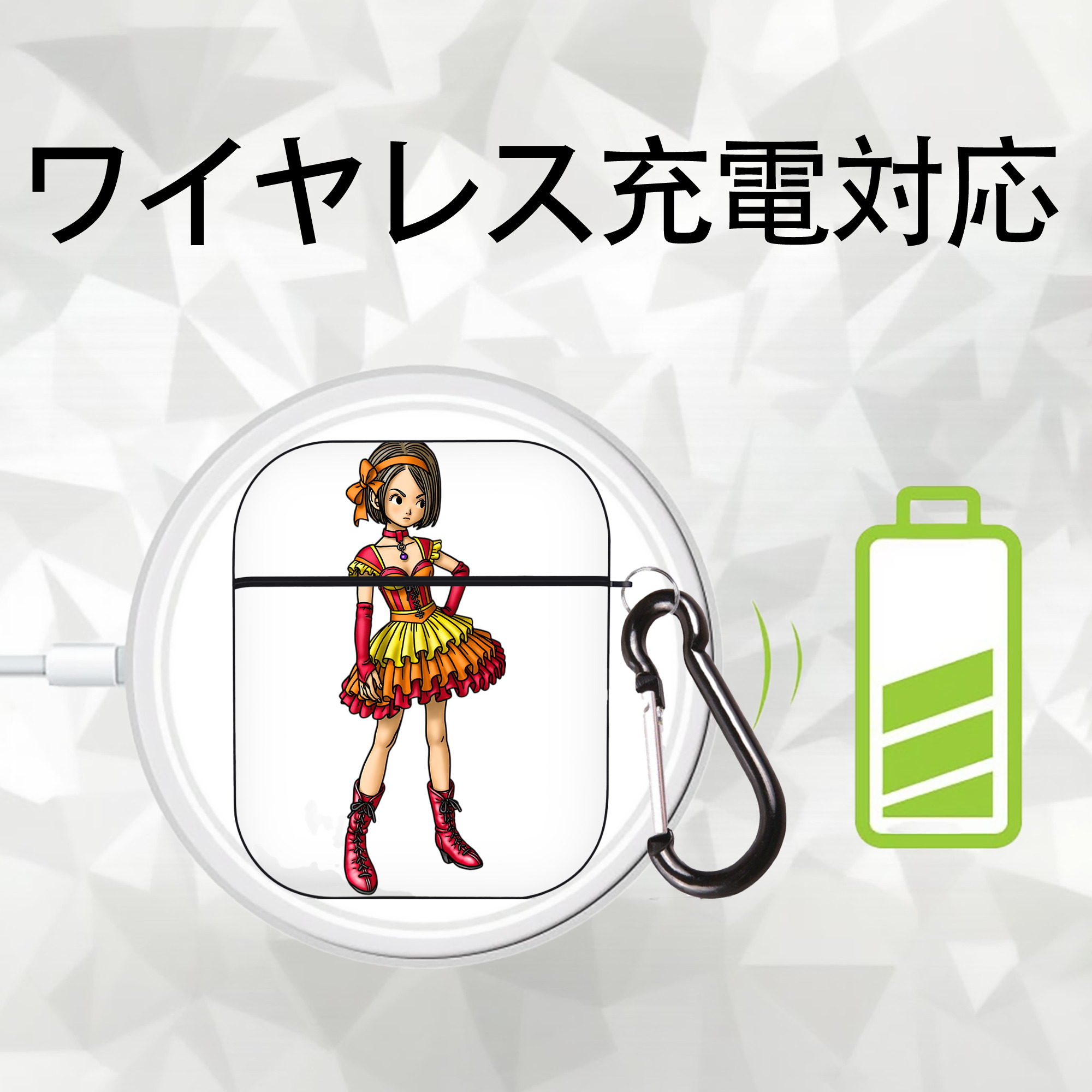 ドラゴンクエスト Doragon Kuesuto Dragon Quest AirPods 第2世代保護ケース ハードシェル ブラック 耐衝撃・防指紋・カラビナ付き