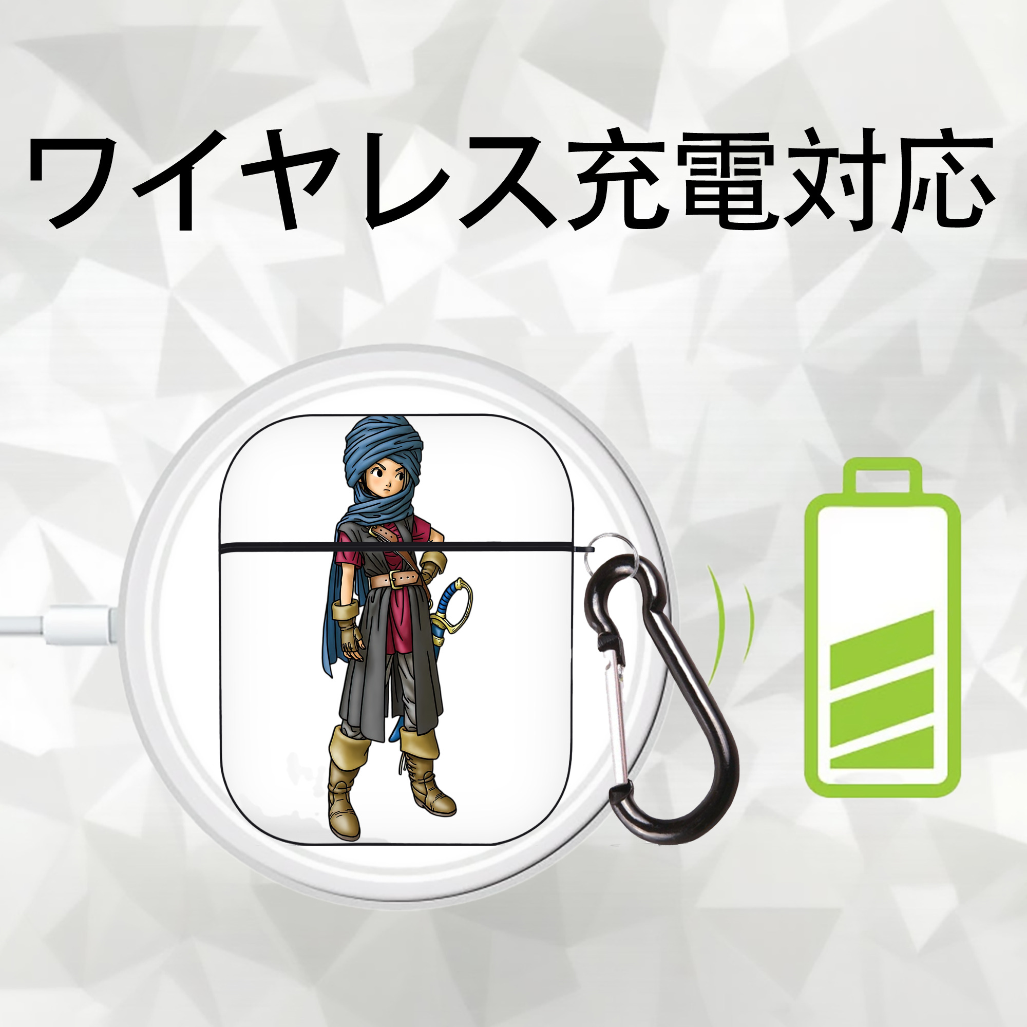 ドラゴンクエスト Doragon Kuesuto Dragon Quest AirPods 第2世代保護ケース ハードシェル ブラック 耐衝撃・防指紋・カラビナ付き