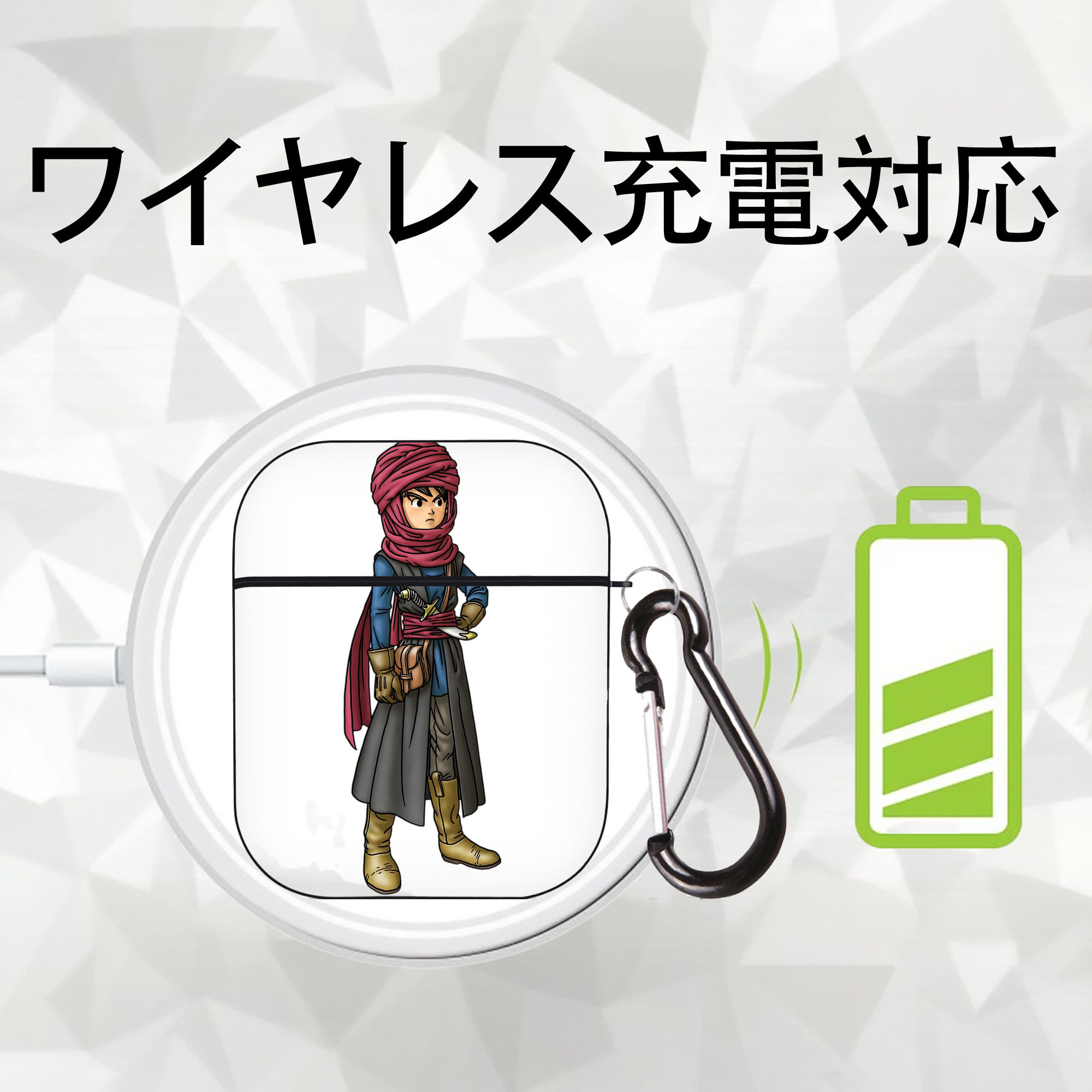 ドラゴンクエスト Doragon Kuesuto Dragon Quest AirPods 第2世代保護ケース ハードシェル ブラック 耐衝撃・防指紋・カラビナ付き