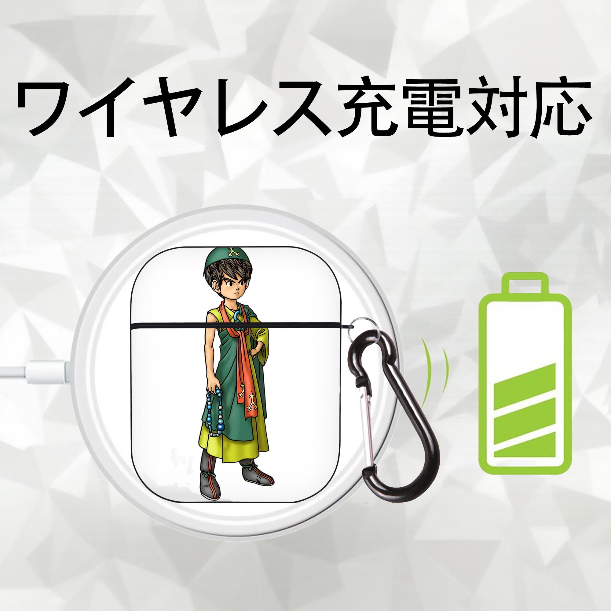 ドラゴンクエスト Doragon Kuesuto Dragon Quest AirPods 第2世代保護ケース ハードシェル ブラック 耐衝撃・防指紋・カラビナ付き