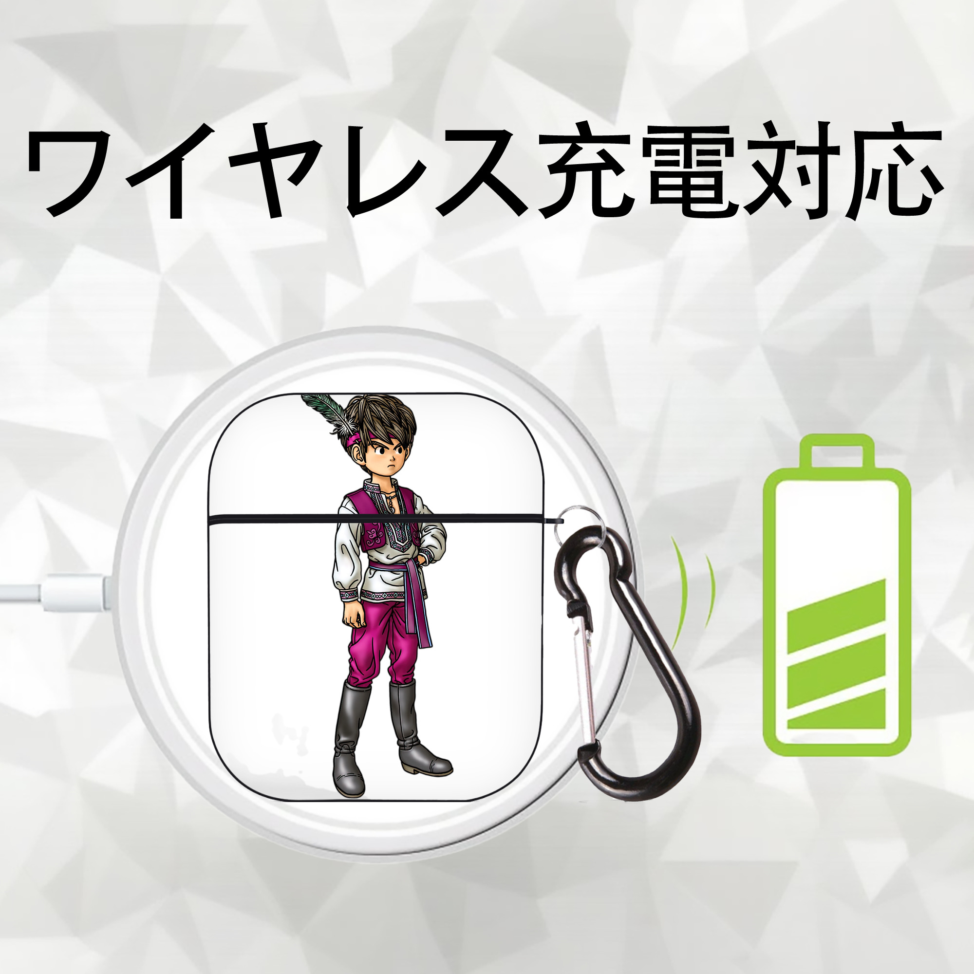 ドラゴンクエスト Doragon Kuesuto Dragon Quest AirPods 第2世代保護ケース ハードシェル ブラック 耐衝撃・防指紋・カラビナ付き