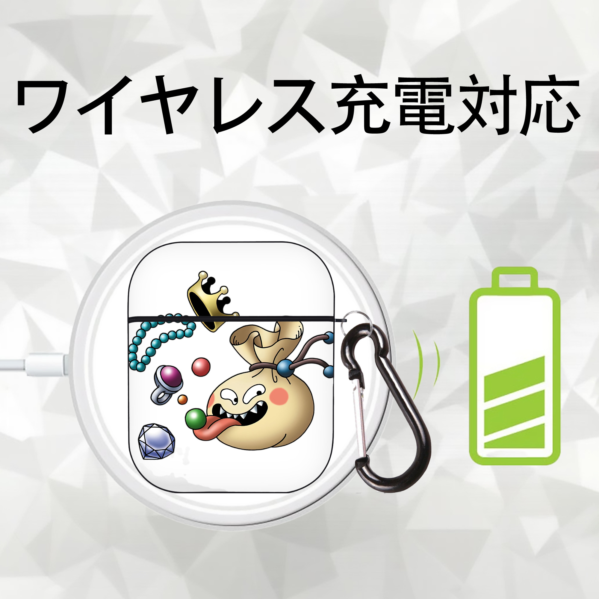 ドラゴンクエスト Doragon Kuesuto Dragon Quest AirPods 第2世代保護ケース ハードシェル ブラック 耐衝撃・防指紋・カラビナ付き