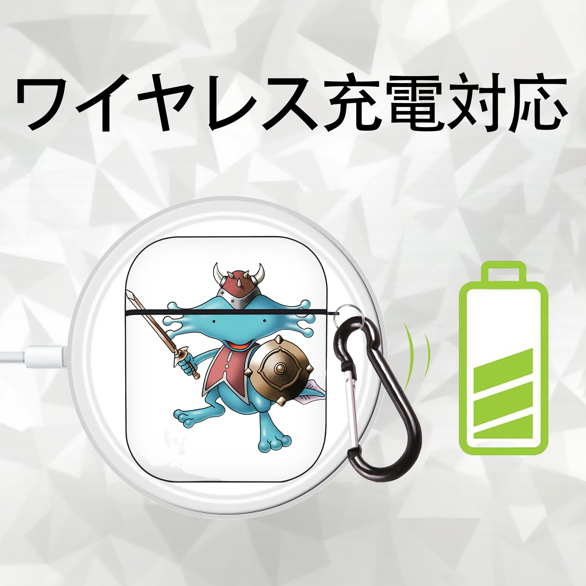 ドラゴンクエスト Doragon Kuesuto Dragon Quest AirPods 第2世代保護ケース ハードシェル ブラック 耐衝撃・防指紋・カラビナ付き
