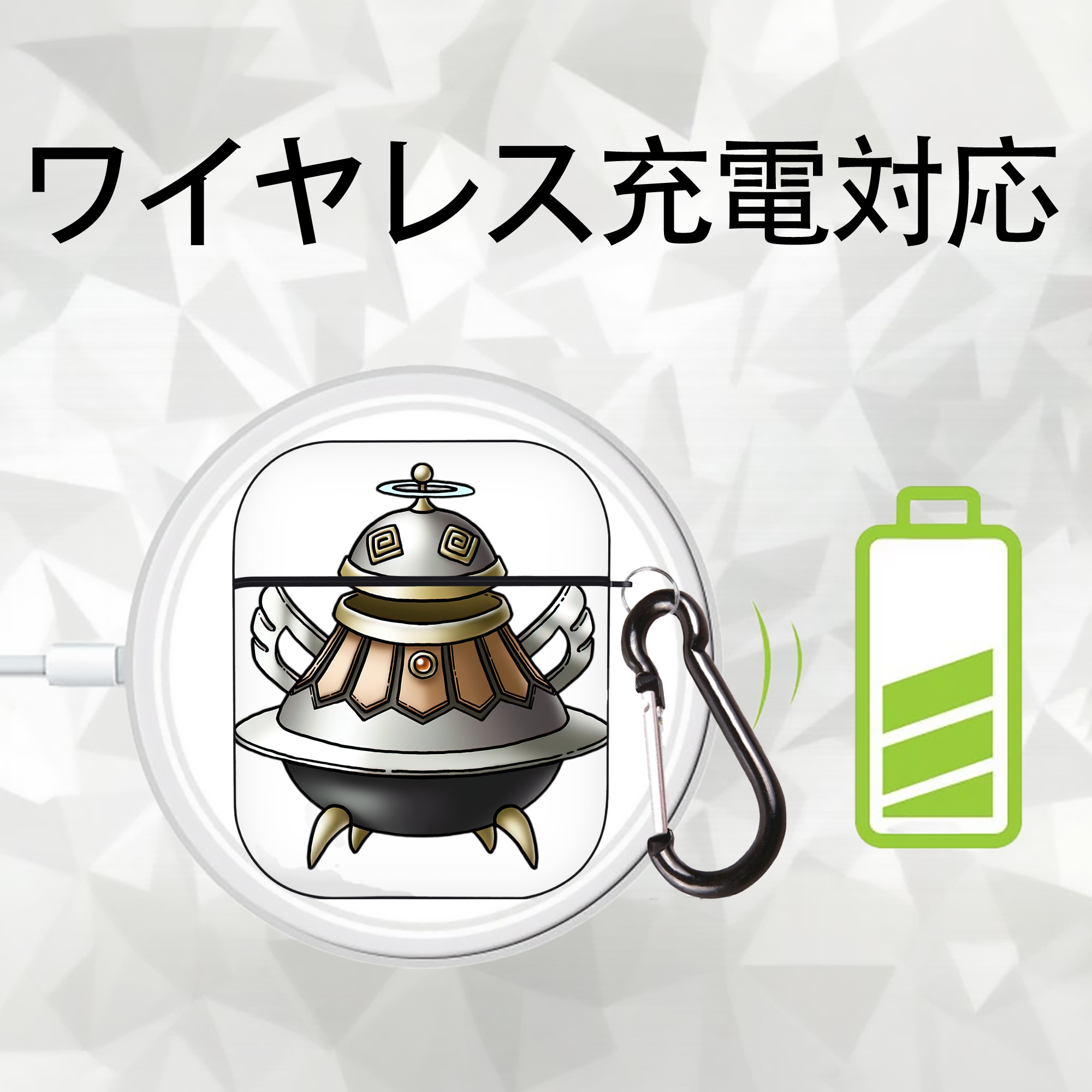 ドラゴンクエスト Doragon Kuesuto Dragon Quest AirPods 第2世代保護ケース ハードシェル ブラック 耐衝撃・防指紋・カラビナ付き