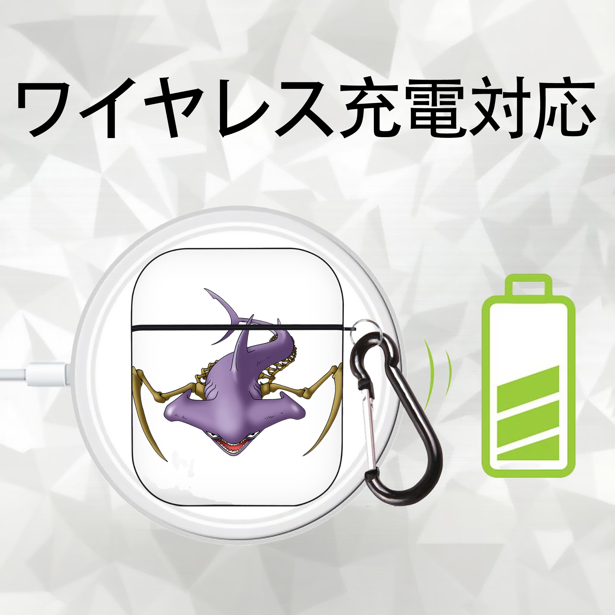 ドラゴンクエスト Doragon Kuesuto Dragon Quest AirPods 第2世代保護ケース ハードシェル ブラック 耐衝撃・防指紋・カラビナ付き