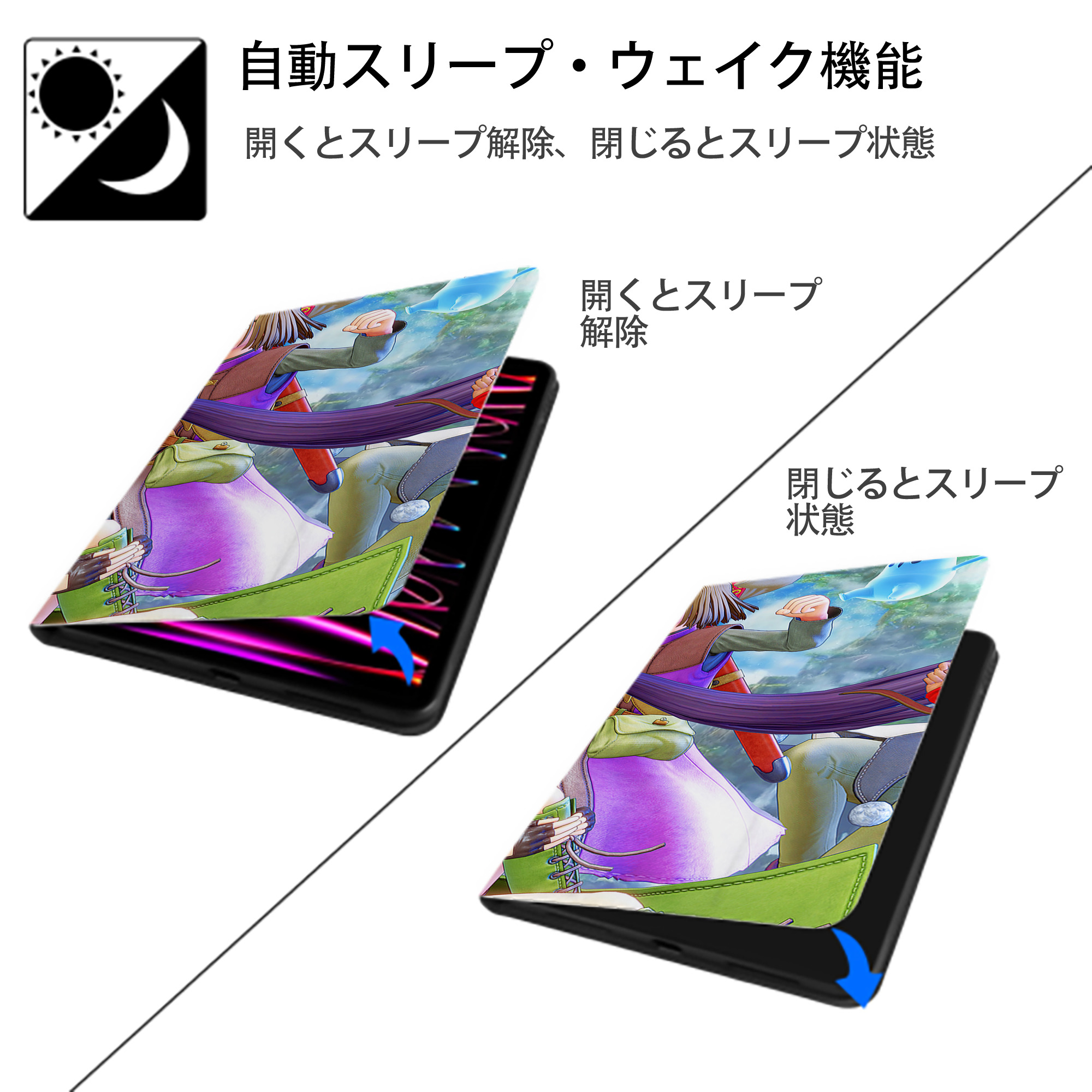 ドラゴンクエスト Doragon Kuesuto Dragon Quest IPad ケース ブック型 PUレザー TPU 耐衝撃 軽量 薄型 ペン収納なし 全面保護 IPad 各モデル対応