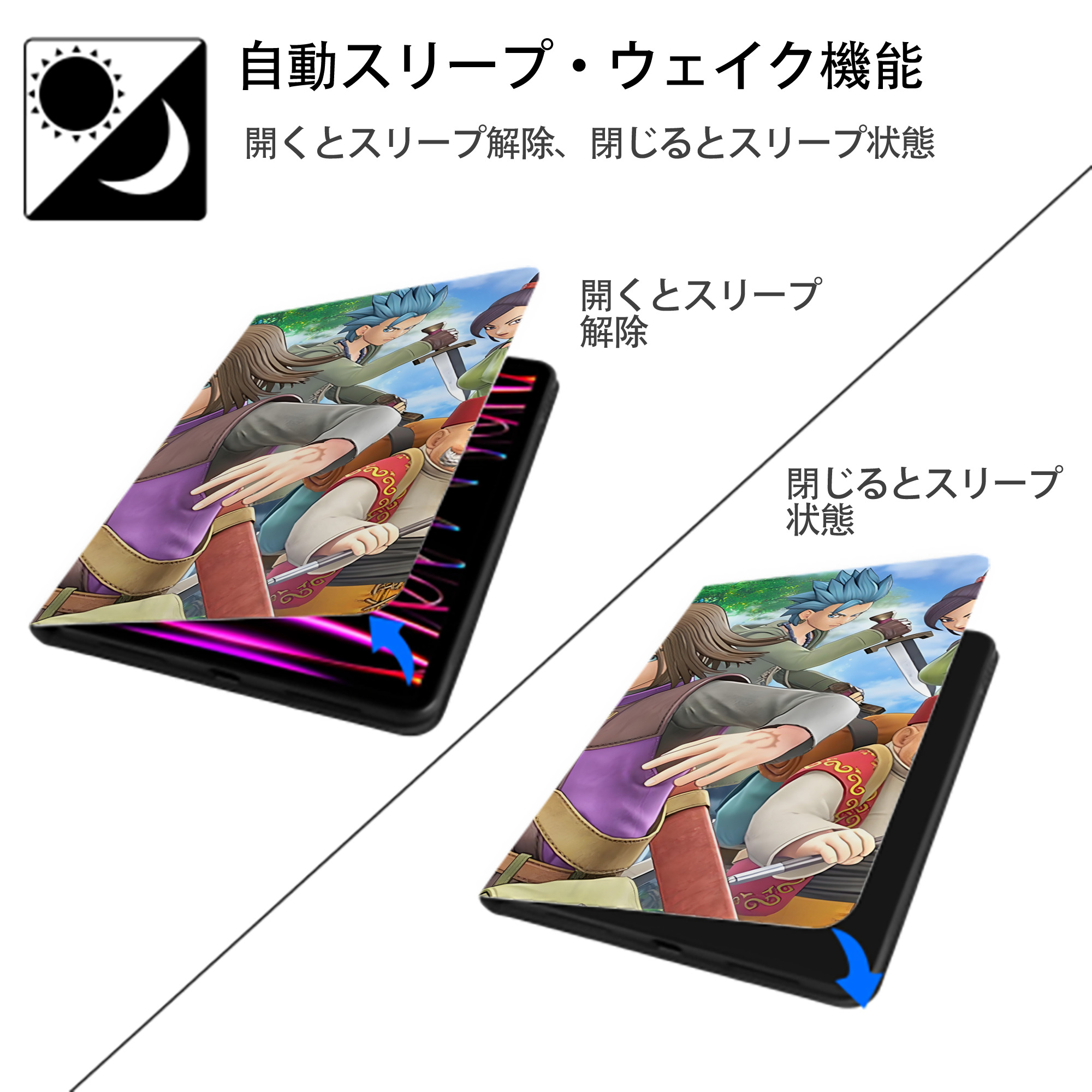 ドラゴンクエスト Doragon Kuesuto Dragon Quest IPad ケース ブック型 PUレザー TPU 耐衝撃 軽量 薄型 ペン収納なし 全面保護 IPad 各モデル対応