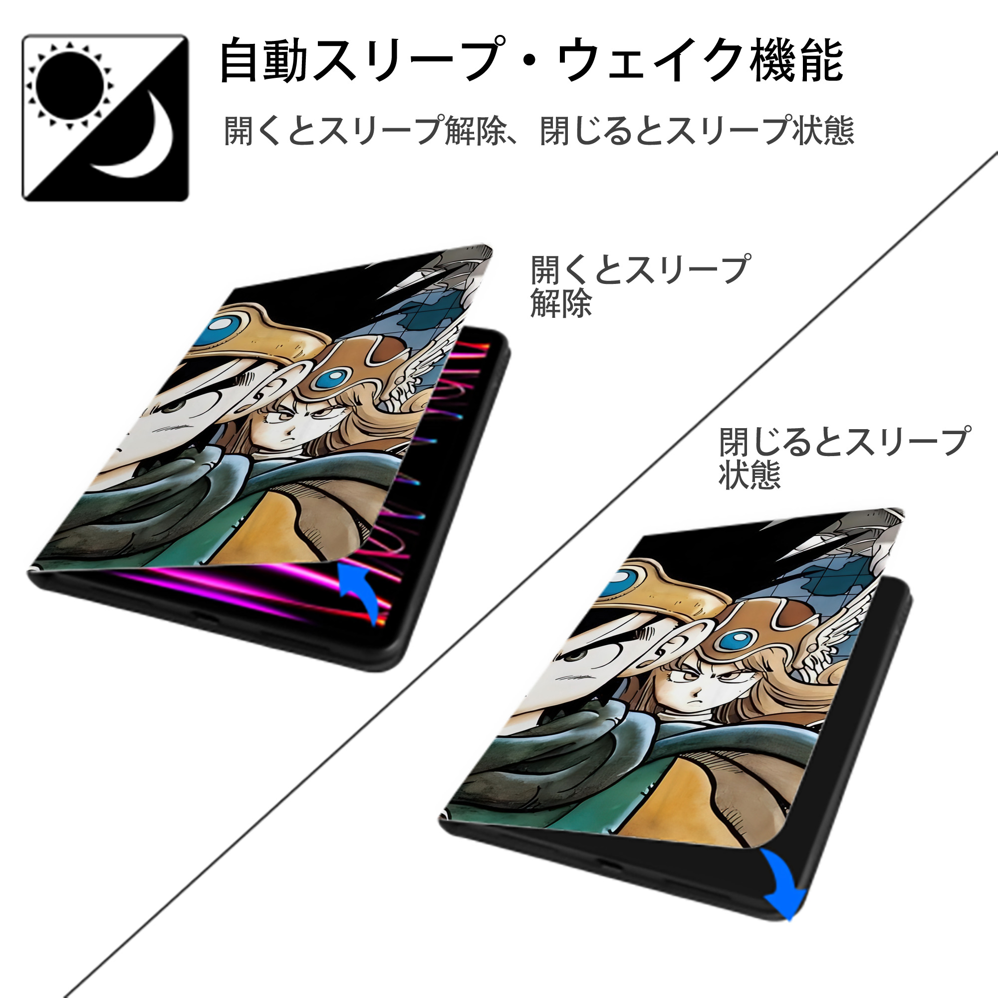 ドラゴンクエスト Doragon Kuesuto Dragon Quest IPad ケース ブック型 PUレザー TPU 耐衝撃 軽量 薄型 ペン収納なし 全面保護 IPad 各モデル対応
