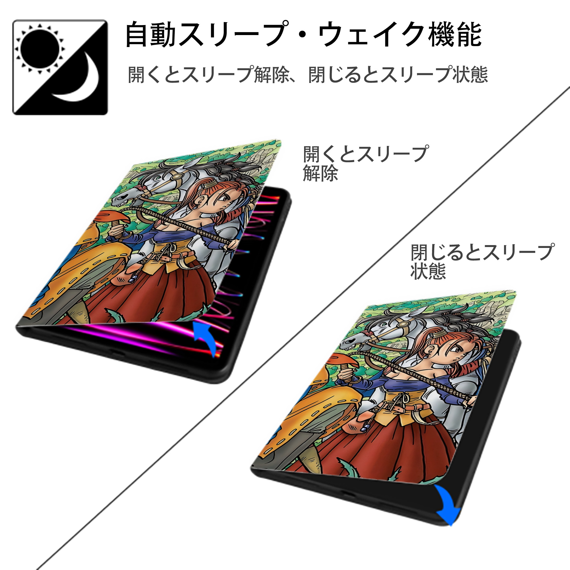 ドラゴンクエスト Doragon Kuesuto Dragon Quest IPad ケース ブック型 PUレザー TPU 耐衝撃 軽量 薄型 ペン収納なし 全面保護 IPad 各モデル対応