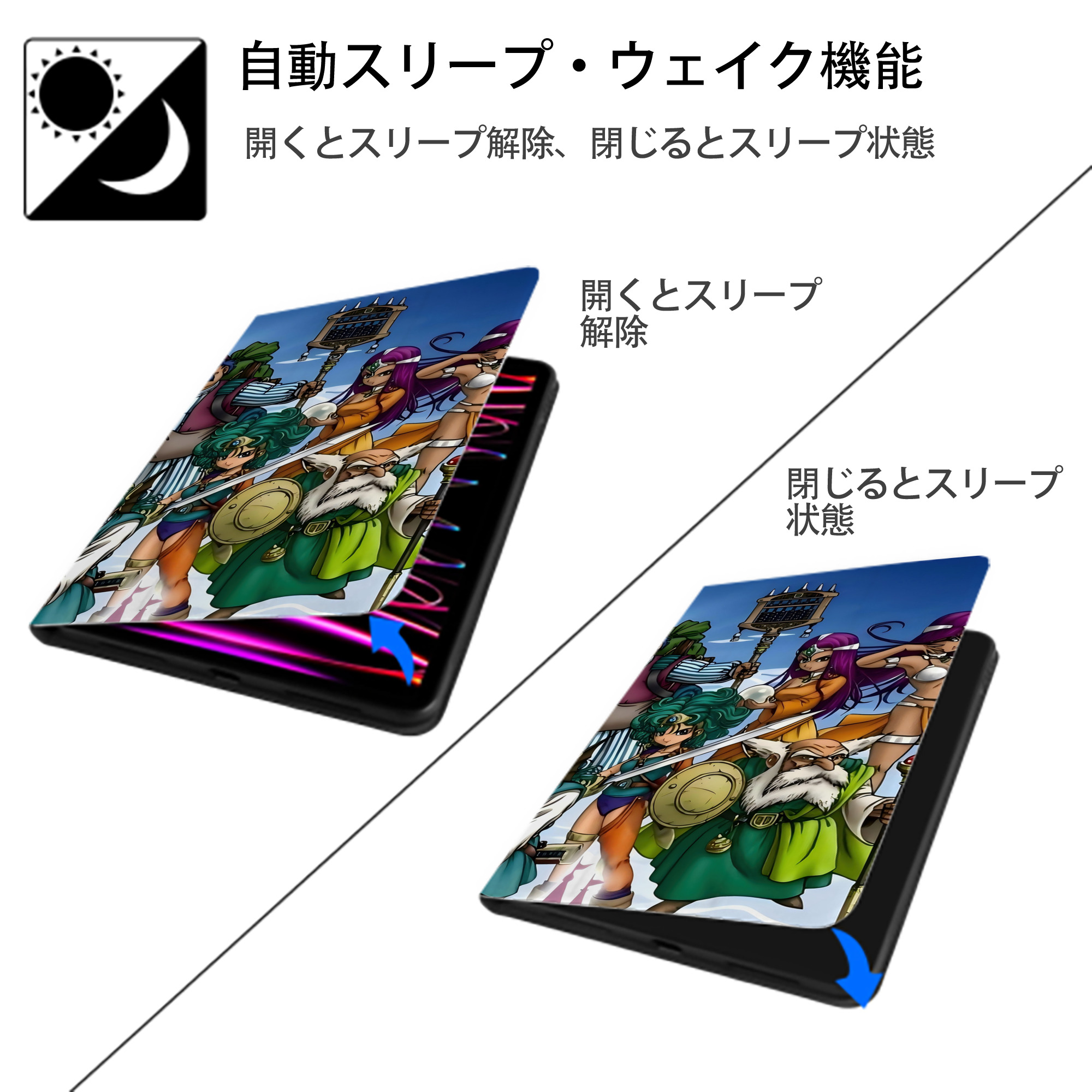 ドラゴンクエスト Doragon Kuesuto Dragon Quest IPad ケース ブック型 PUレザー TPU 耐衝撃 軽量 薄型 ペン収納なし 全面保護 IPad 各モデル対応