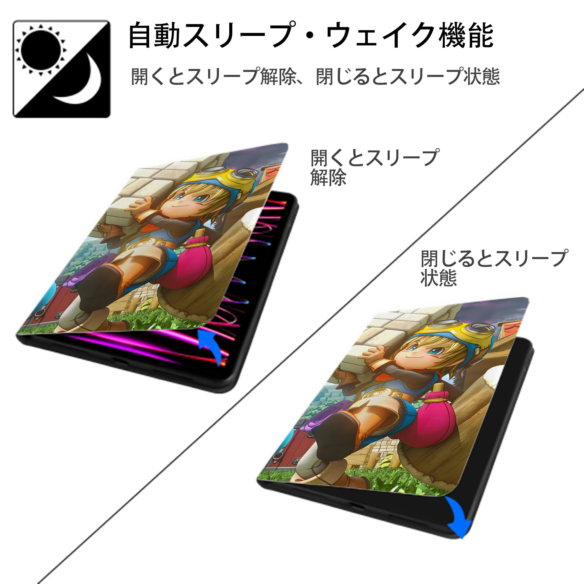 ドラゴンクエスト Doragon Kuesuto Dragon Quest IPad ケース ブック型 PUレザー TPU 耐衝撃 軽量 薄型 ペン収納なし 全面保護 IPad 各モデル対応