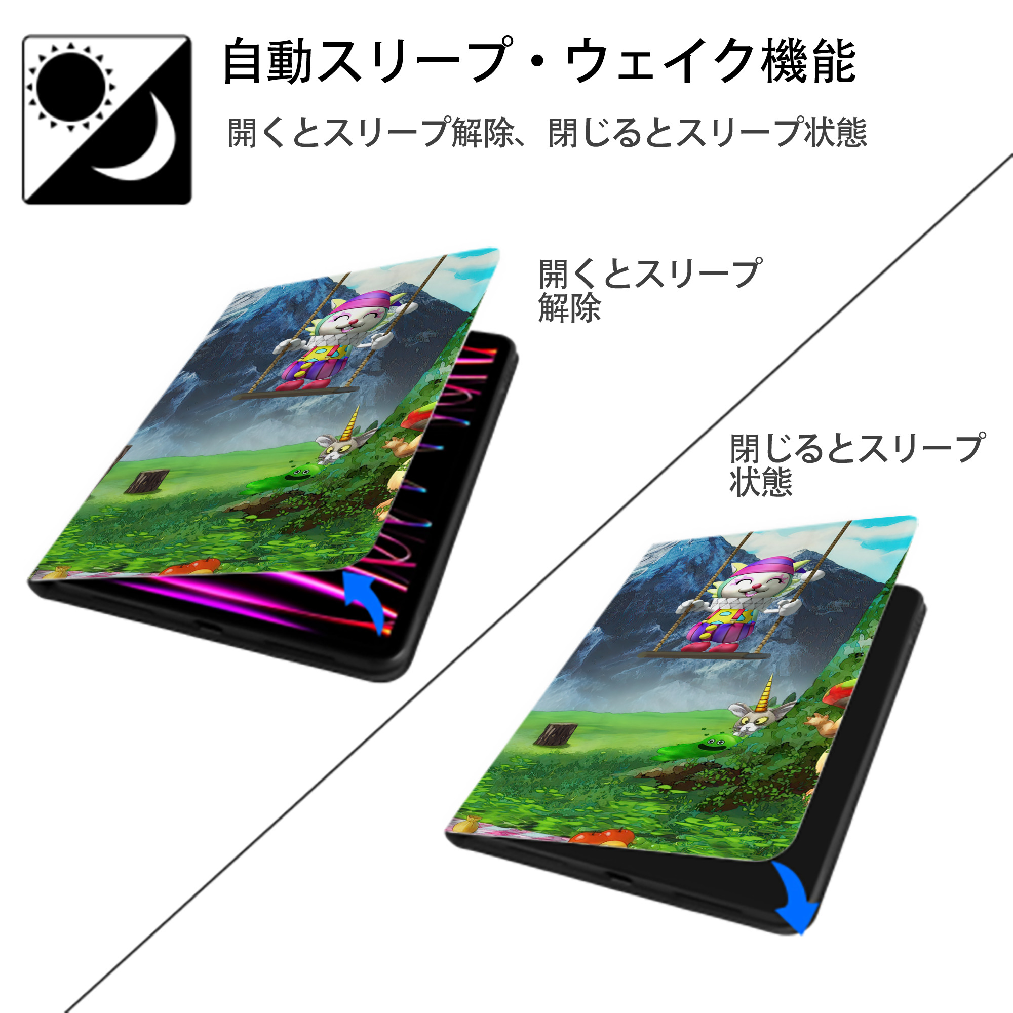 ドラゴンクエスト Doragon Kuesuto Dragon Quest IPad ケース ブック型 PUレザー TPU 耐衝撃 軽量 薄型 ペン収納なし 全面保護 IPad 各モデル対応