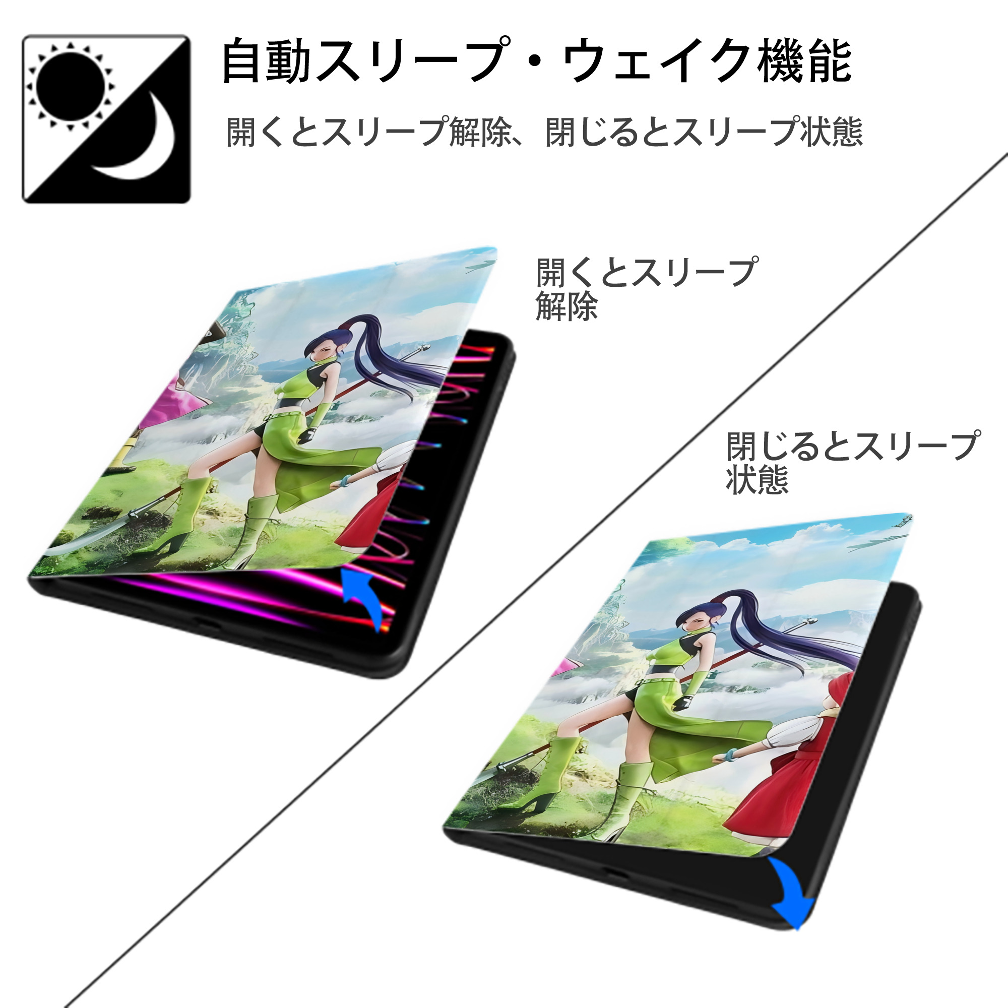 ドラゴンクエスト Doragon Kuesuto Dragon Quest IPadケース ペンホルダー付き ブックスタイルデザイン