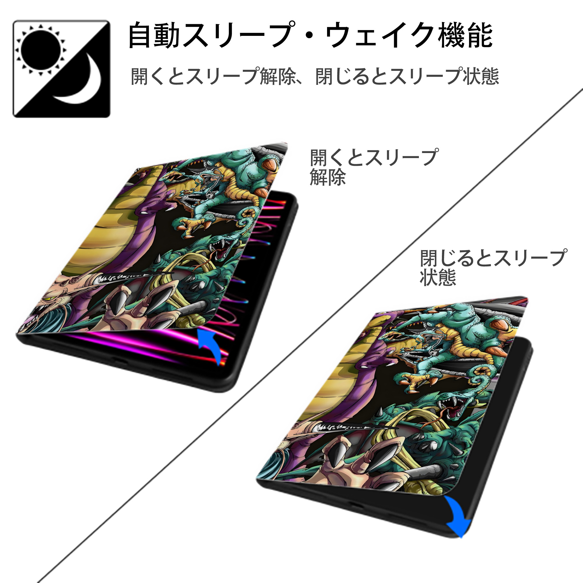 ドラゴンクエスト Doragon Kuesuto Dragon Quest IPadケース ペンホルダー付き ブックスタイルデザイン