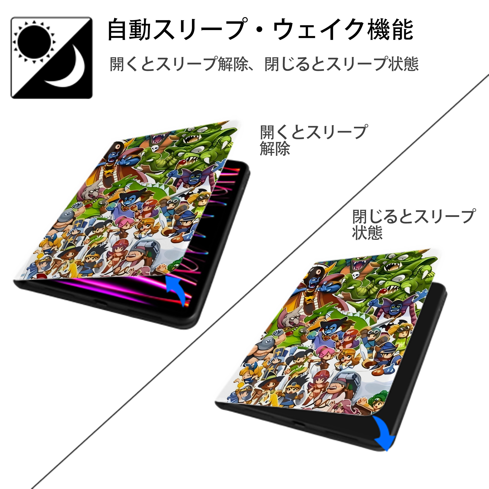 ドラゴンクエスト Doragon Kuesuto Dragon Quest IPad ケース ペン収納付き 三つ折りスタンド PUレザー×シリコン 対応機種9.5/10.5/10.9インチ