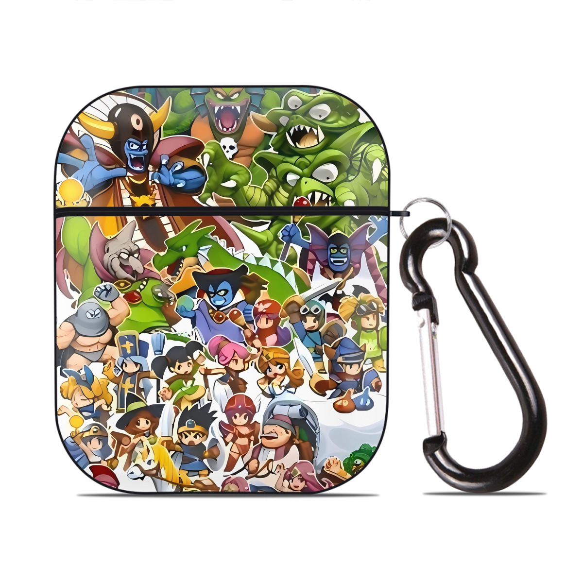 （画像用） ドラゴンクエスト Doragon Kuesuto Dragon Quest AirPods 第2世代保護ケース ハードシェル ブラック 耐衝撃・防指紋・カラビナ付き