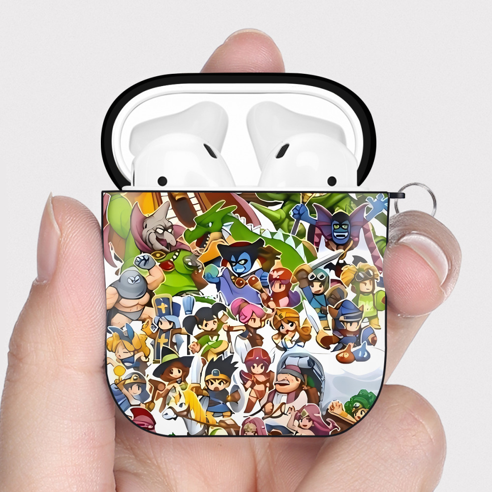 （画像用） ドラゴンクエスト Doragon Kuesuto Dragon Quest AirPods 第2世代保護ケース ハードシェル ブラック 耐衝撃・防指紋・カラビナ付き