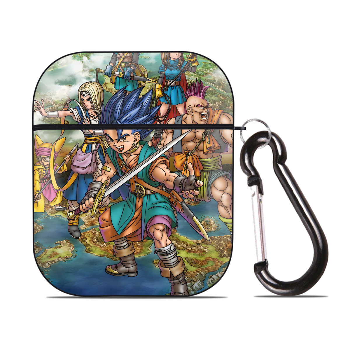 （画像用） ドラゴンクエスト Doragon Kuesuto Dragon Quest AirPods 第2世代保護ケース ハードシェル ブラック 耐衝撃・防指紋・カラビナ付き