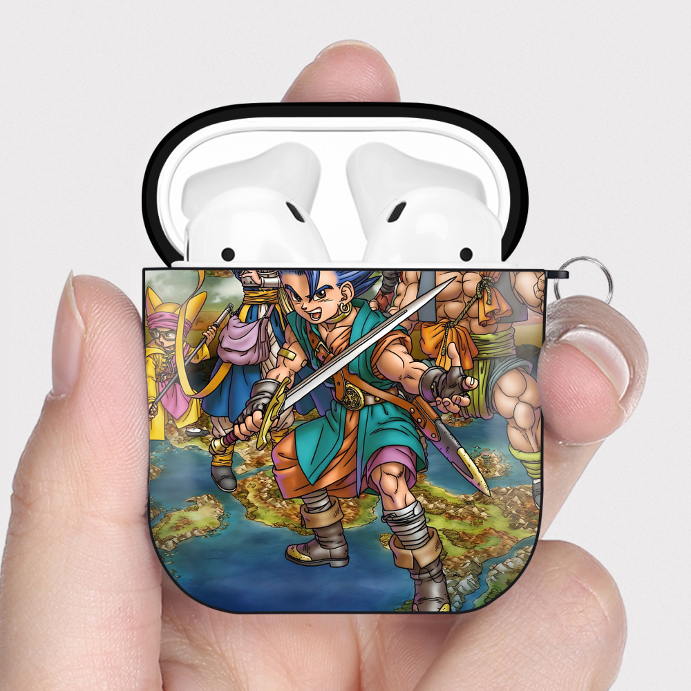 （画像用） ドラゴンクエスト Doragon Kuesuto Dragon Quest AirPods 第2世代保護ケース ハードシェル ブラック 耐衝撃・防指紋・カラビナ付き