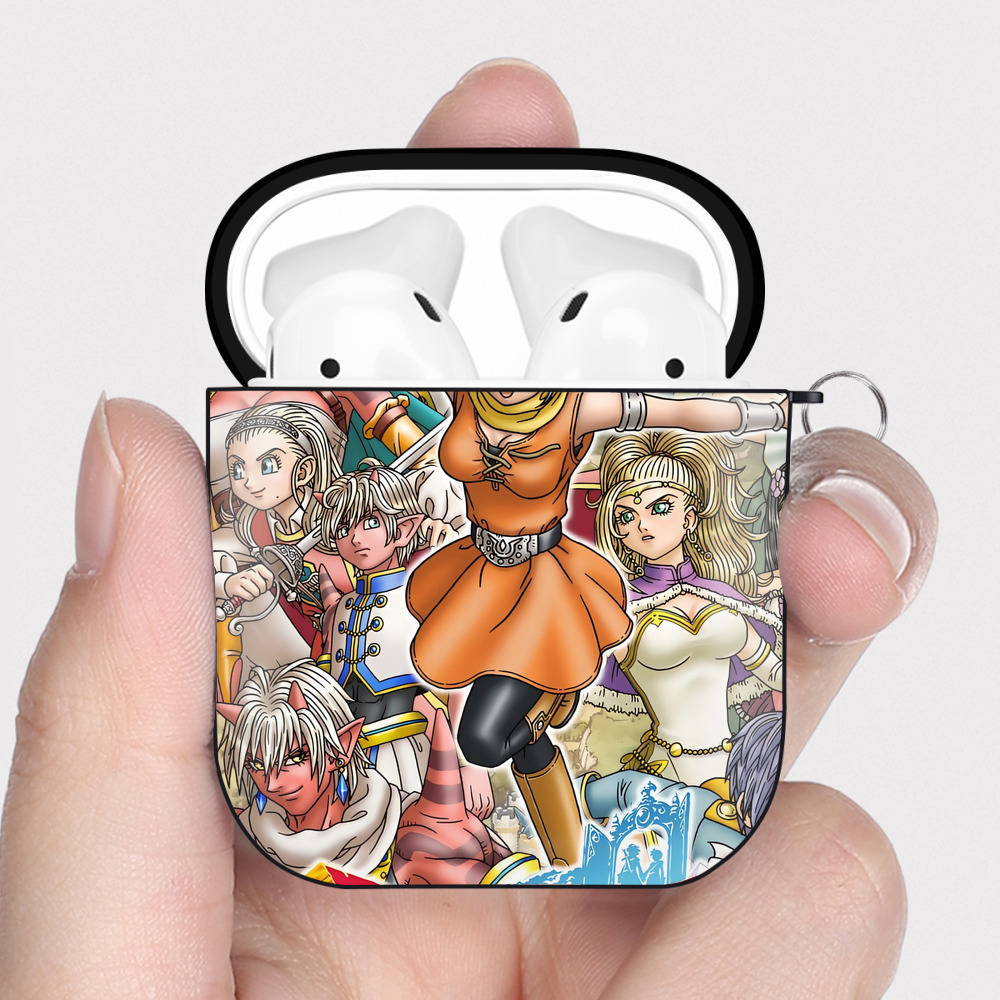 （画像用） ドラゴンクエスト Doragon Kuesuto Dragon Quest AirPods 第2世代保護ケース ハードシェル ブラック 耐衝撃・防指紋・カラビナ付き