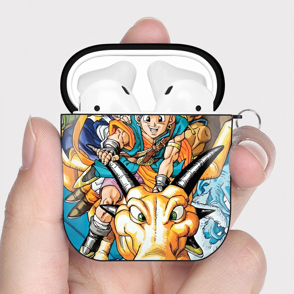 （画像用） ドラゴンクエスト Doragon Kuesuto Dragon Quest AirPods 第2世代保護ケース ハードシェル ブラック 耐衝撃・防指紋・カラビナ付き