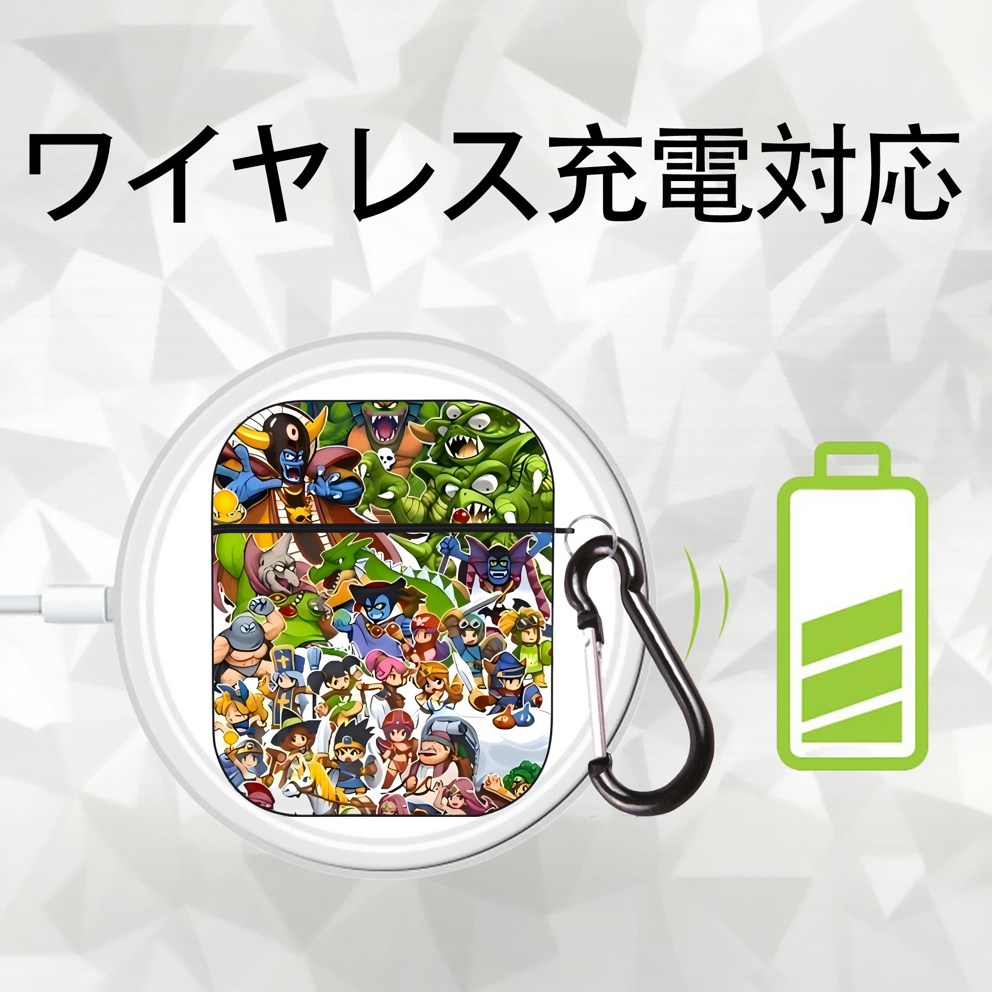 ドラゴンクエスト Doragon Kuesuto Dragon Quest AirPods 第2世代保護ケース ハードシェル ブラック 耐衝撃・防指紋・カラビナ付き