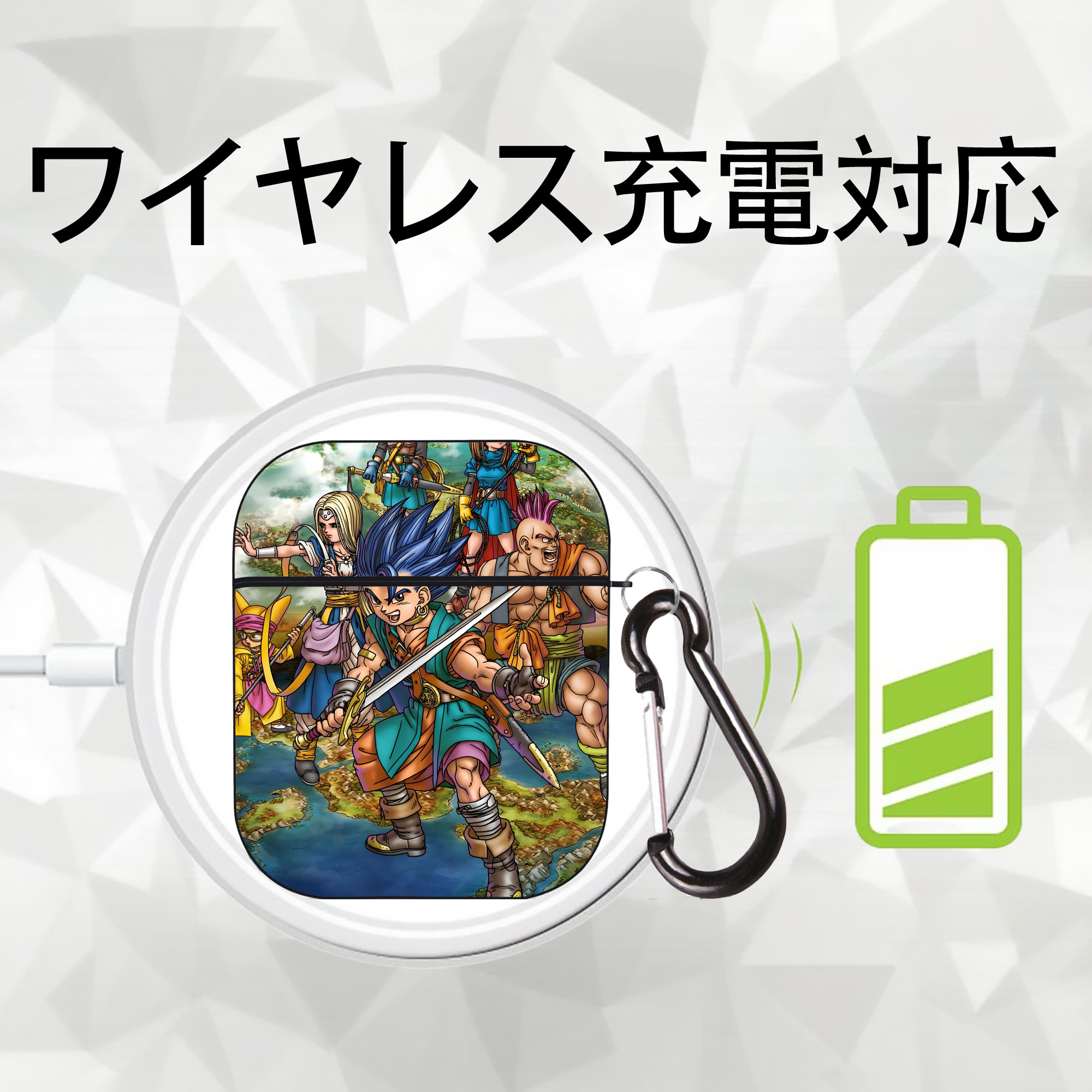 ドラゴンクエスト Doragon Kuesuto Dragon Quest AirPods 第2世代保護ケース ハードシェル ブラック 耐衝撃・防指紋・カラビナ付き